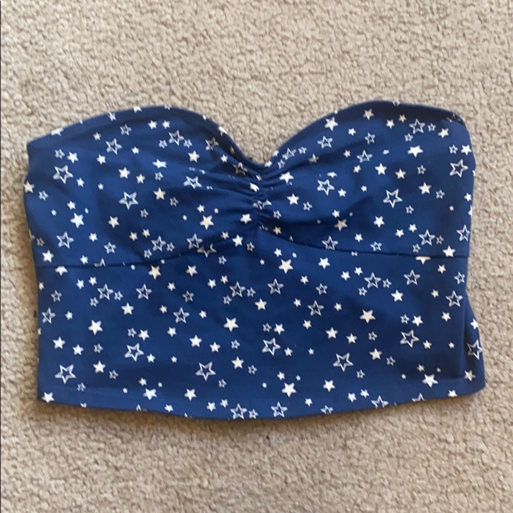 NWOT Navy Star Tube Top with ruched detailing